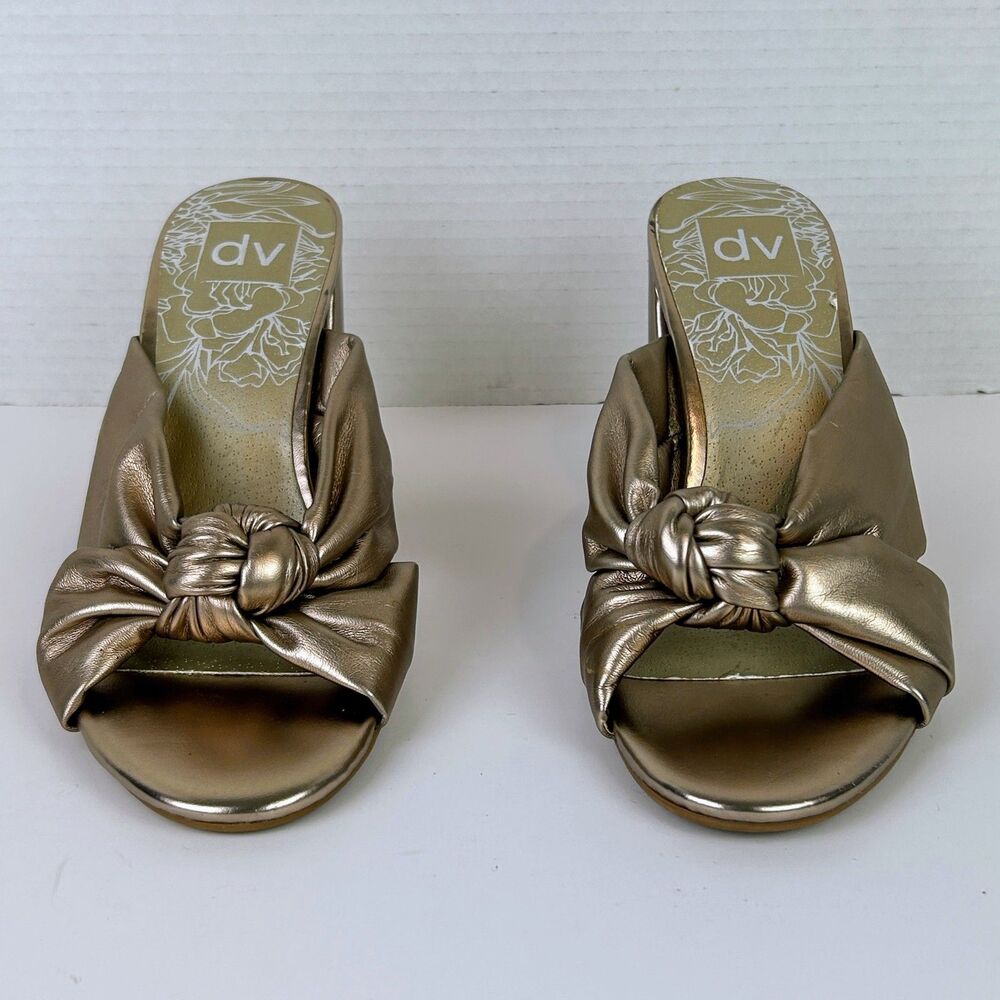 Dolce Vita Knotted Strappy Mule Heels Slide on Sandals Metallic Bronze Gold sz 9 - Picture 3 of 10